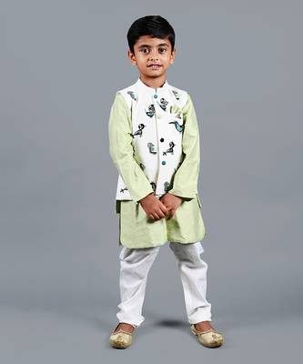 Light green printed kurta jacket set 1