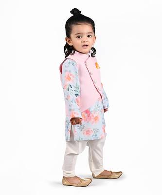 Blue printed kurta jacket set 1