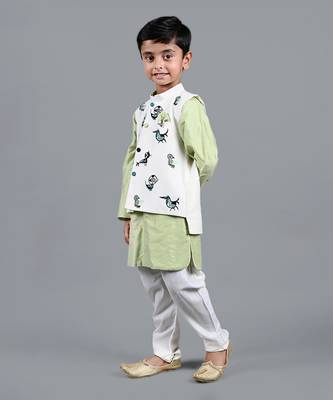 Light green printed kurta jacket set 2
