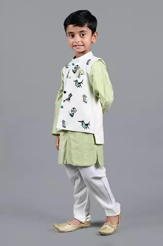 Light green printed kurta jacket set