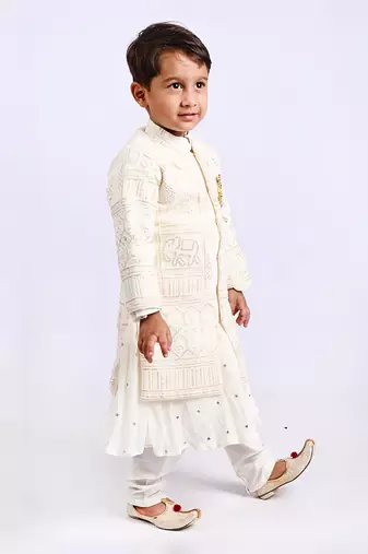 Off white embroidered sherwani set