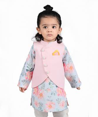 Blue printed kurta jacket set 2