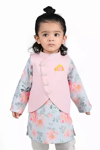 Blue printed kurta jacket set