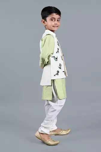 Light green printed kurta jacket set
