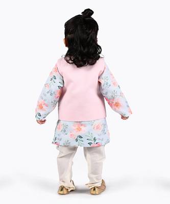 Blue printed kurta jacket set 3