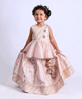 Pink foil printed lehenga set 1