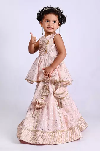 Pink foil printed lehenga set