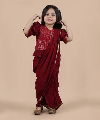 Maroon pre draped saree set 1