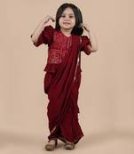 Maroon pre draped saree set
