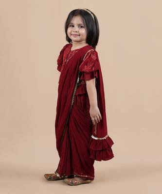 Maroon pre draped saree set 2
