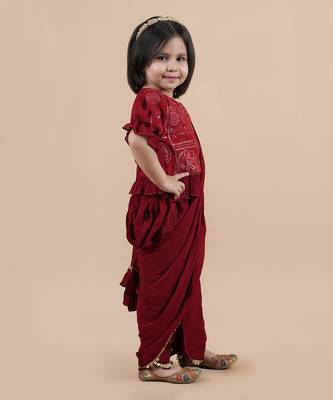Maroon pre draped saree set 3