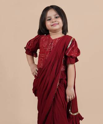 Maroon pre draped saree set 4