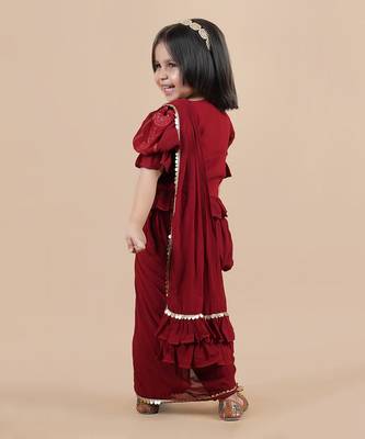 Maroon pre draped saree set 5