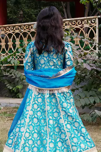 Turquoise blue anarkali gown