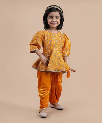 Orange emroidered dhoti set 1