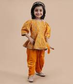 Orange emroidered dhoti set