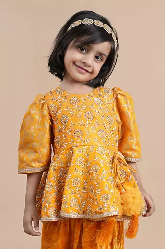 Orange emroidered dhoti set