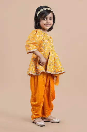 Orange emroidered dhoti set