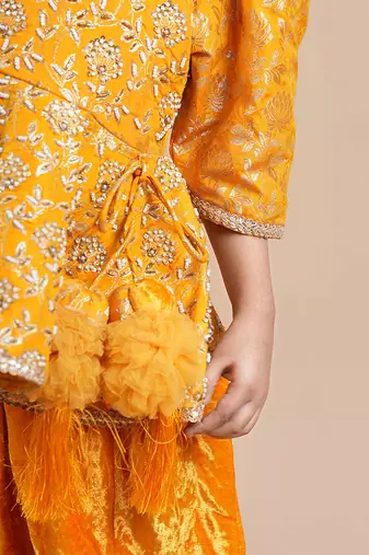 Orange emroidered dhoti set
