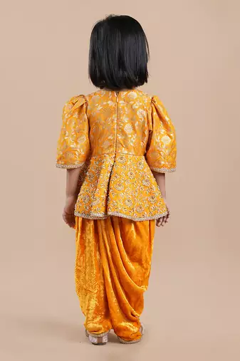 Orange emroidered dhoti set