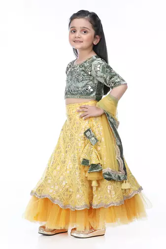Green embroidered lehenga set