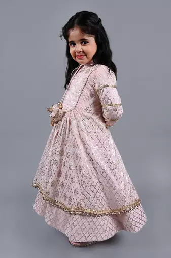 Pink foil printed anarkali gown