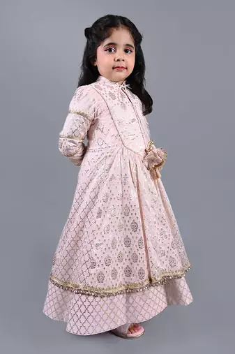 Pink foil printed anarkali gown