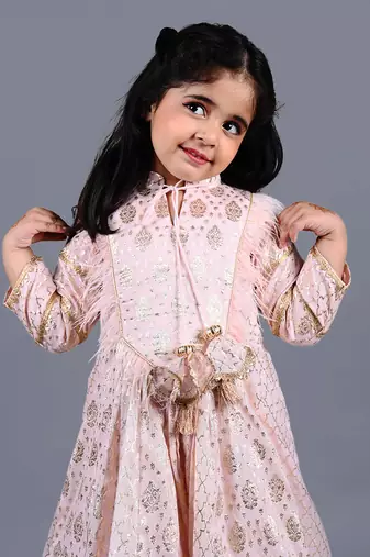 Pink foil printed anarkali gown