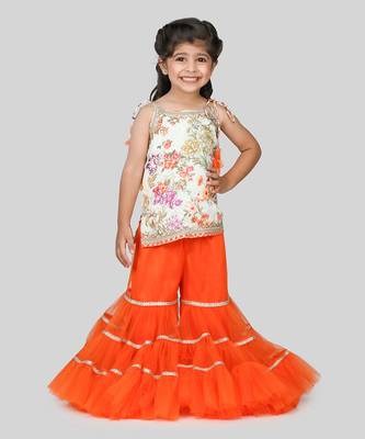 Orange floral printed sharara set 1