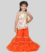 Orange floral printed sharara set