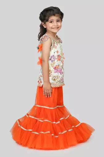 Orange floral printed sharara set