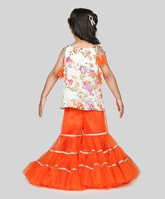 Orange floral printed sharara set 3