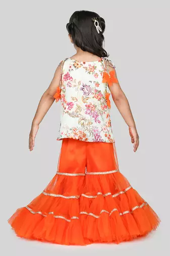 Orange floral printed sharara set