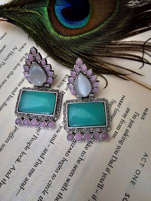 Silver toned blue stone dangler earring 1
