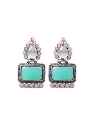Silver toned blue stone dangler earring 3