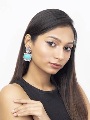 Silver toned blue stone dangler earring 4
