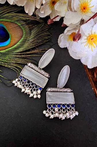Silver toned white stone dangler earring
