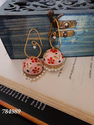 Gold hand painted jhumkis 1