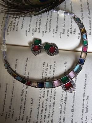 Silver plated multi colour kundan set 1