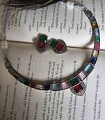 Silver plated multi colour kundan set