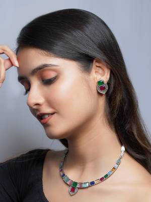 Silver plated multi colour kundan set 3