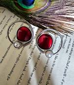 German silver red stone circle earring