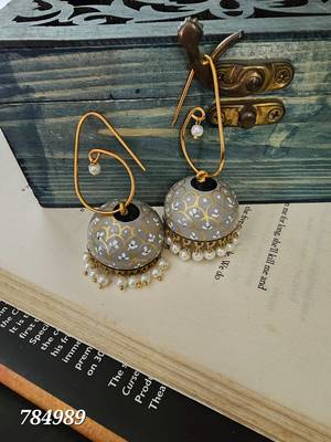 Gold and grey hand painted jhumkis 1