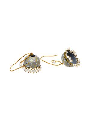 Gold and grey hand painted jhumkis 4