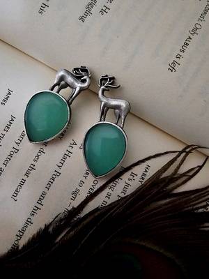 German silver green mint earring 1