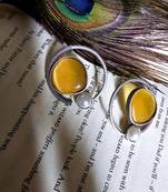 German silver yellow stone circle earring
