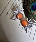 Silver plated orange floral earring