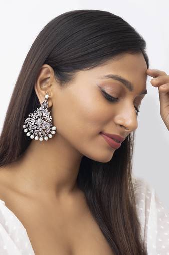 German silver white stone earring