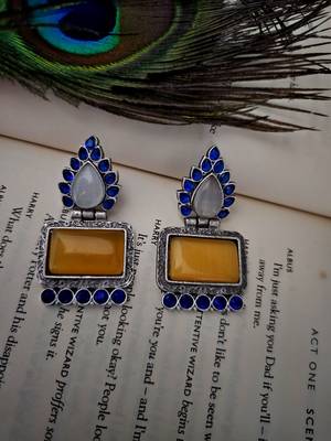 Silver toned yellow stone dangler earring 1