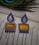 Silver toned yellow stone dangler earring